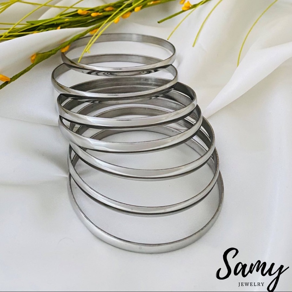 Silver Bracelets, Plain Bracelets, Stackable Bracelets, Semanario, Stackable 7pc